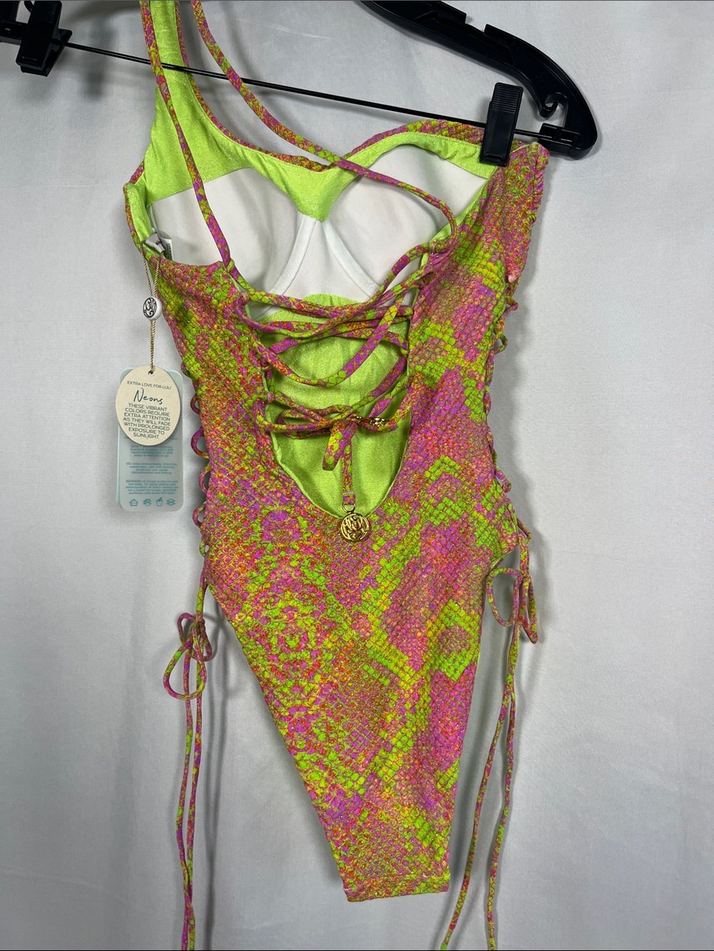 Luli fama born to be wild asymmetric lace up swimsuit snake print NWT SZ XS - Picture 7 of 9